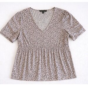 Adrianna Papell Blouse Womens Medium V Neck Boho Chic Ribbed Flowy Ditzy‎ Soft